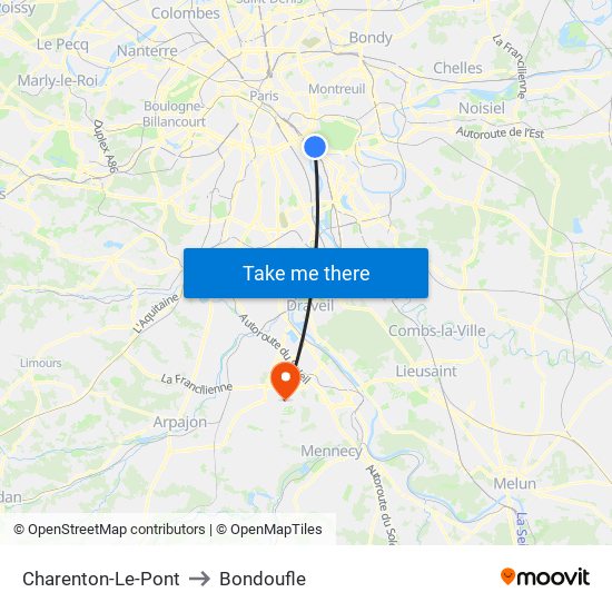 Charenton-Le-Pont to Bondoufle map