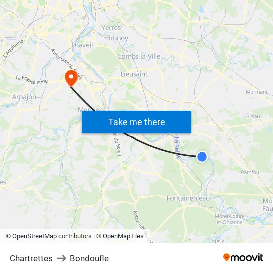 Chartrettes to Bondoufle map