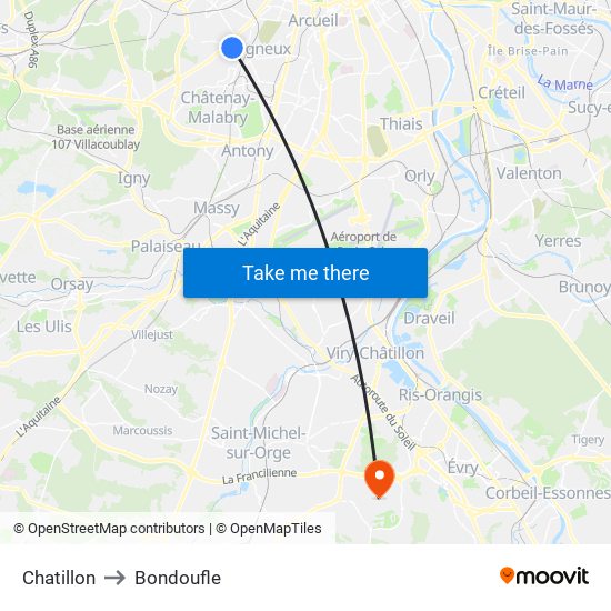 Chatillon to Bondoufle map