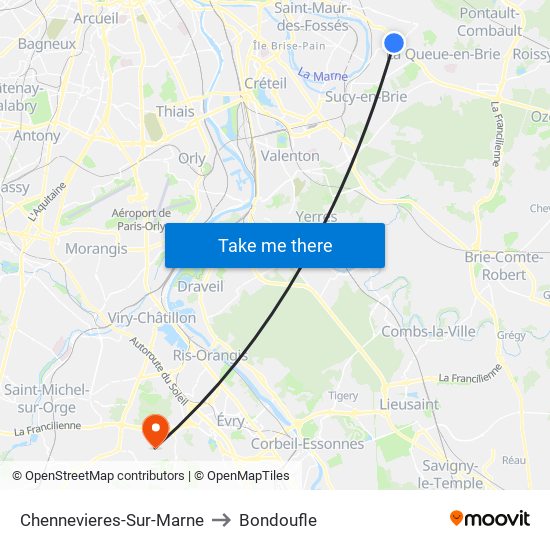 Chennevieres-Sur-Marne to Bondoufle map