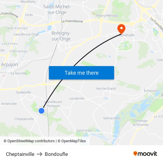 Cheptainville to Bondoufle map