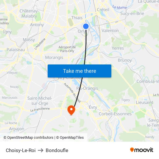 Choisy-Le-Roi to Bondoufle map
