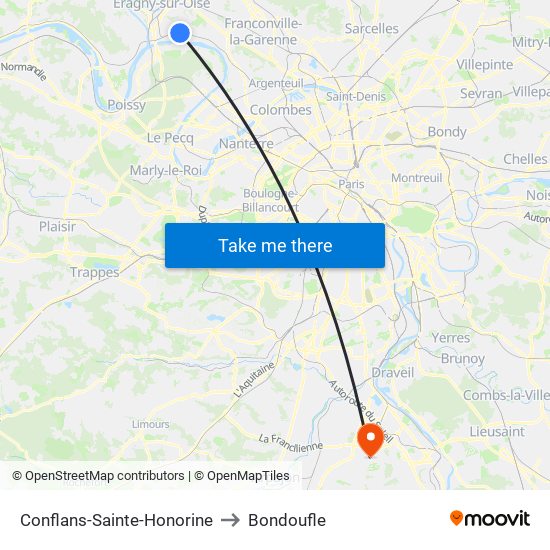 Conflans-Sainte-Honorine to Bondoufle map