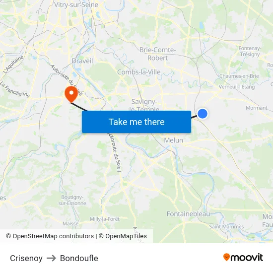 Crisenoy to Bondoufle map