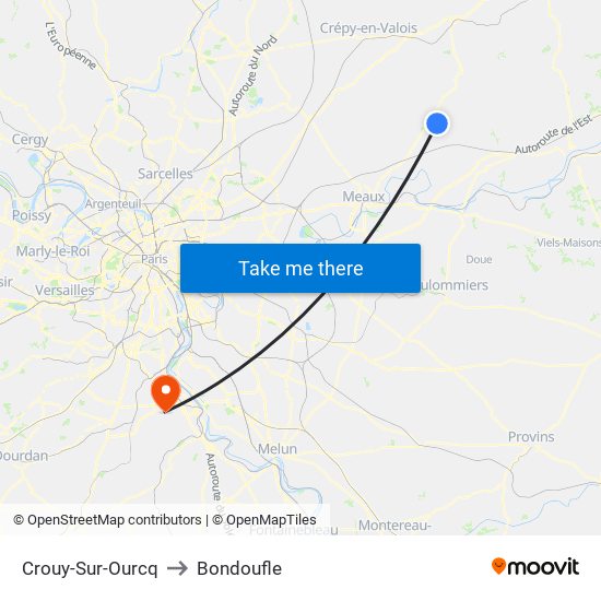 Crouy-Sur-Ourcq to Bondoufle map