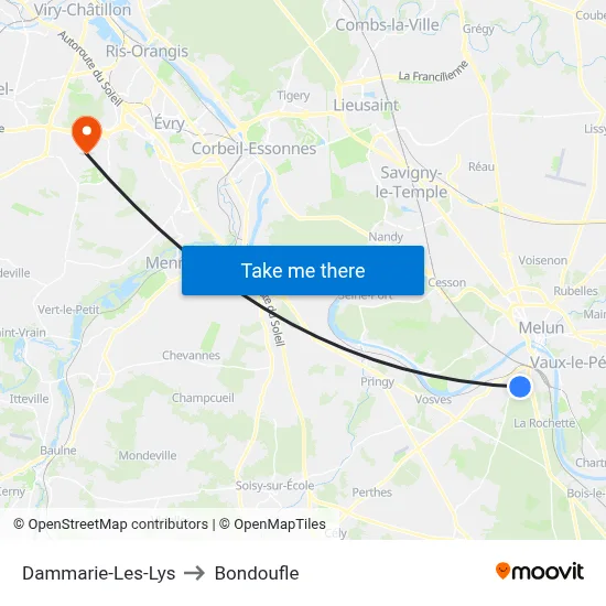 Dammarie-Les-Lys to Bondoufle map