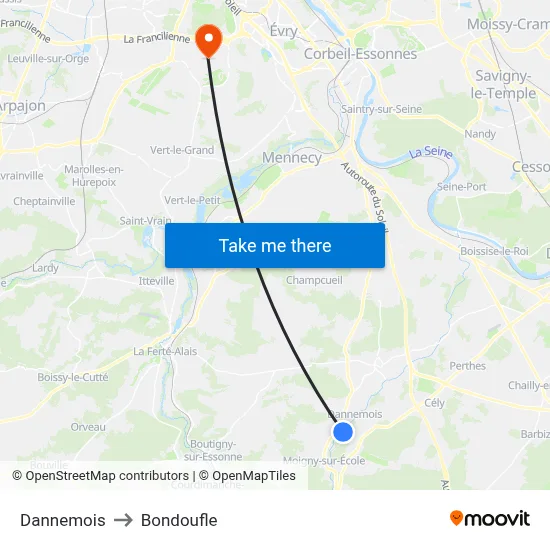 Dannemois to Bondoufle map