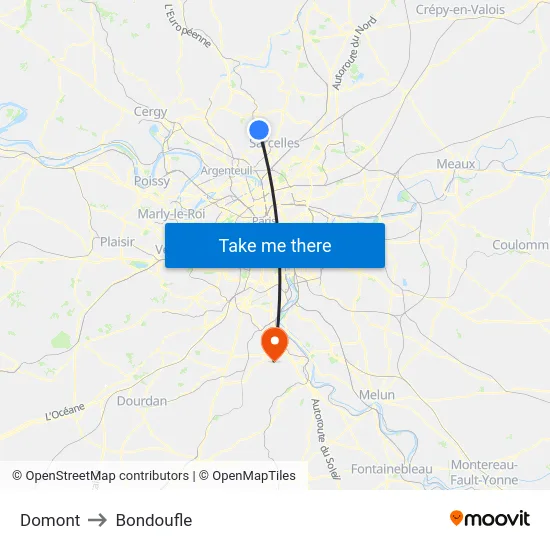 Domont to Bondoufle map