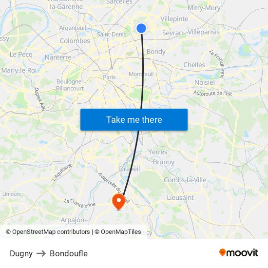 Dugny to Bondoufle map