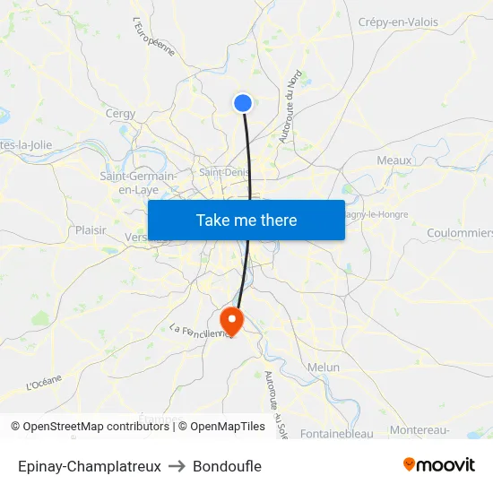 Epinay-Champlatreux to Bondoufle map
