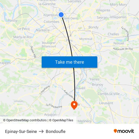 Epinay-Sur-Seine to Bondoufle map