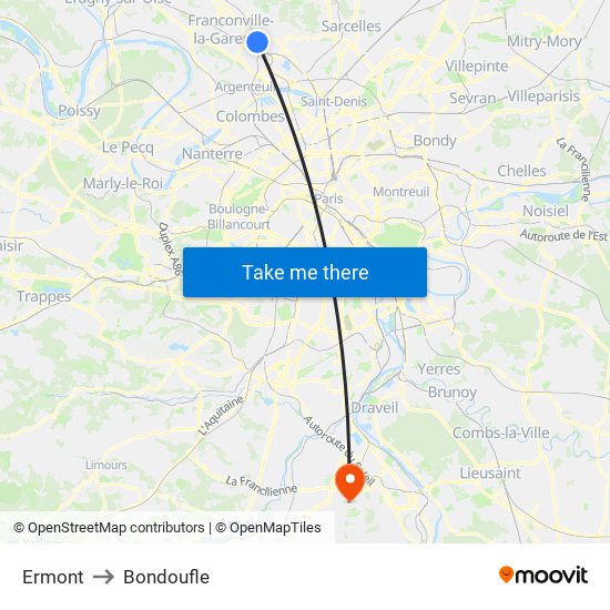 Ermont to Bondoufle map