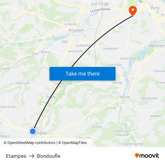 Etampes to Bondoufle map