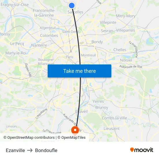 Ezanville to Bondoufle map