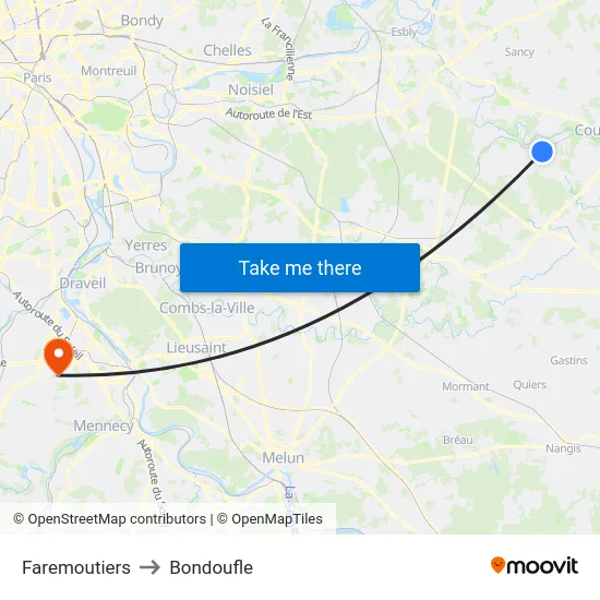 Faremoutiers to Bondoufle map