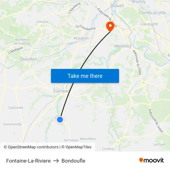 Fontaine-La-Riviere to Bondoufle map