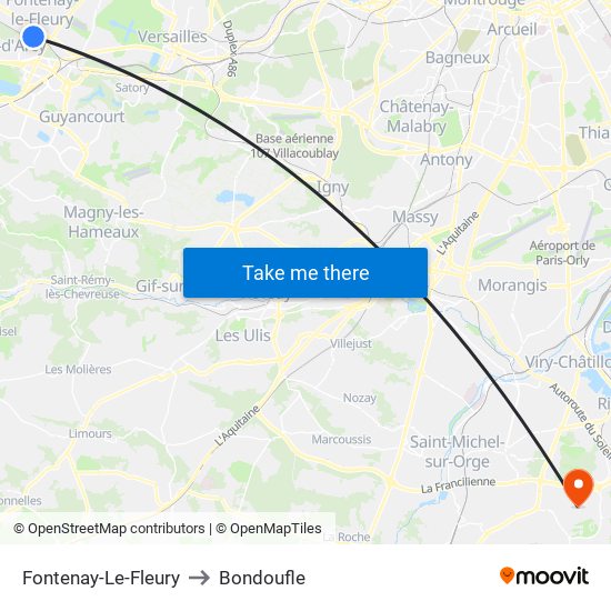 Fontenay-Le-Fleury to Bondoufle map