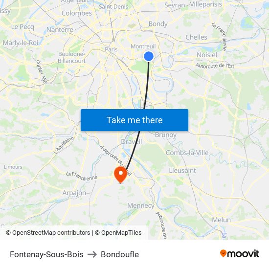 Fontenay-Sous-Bois to Bondoufle map