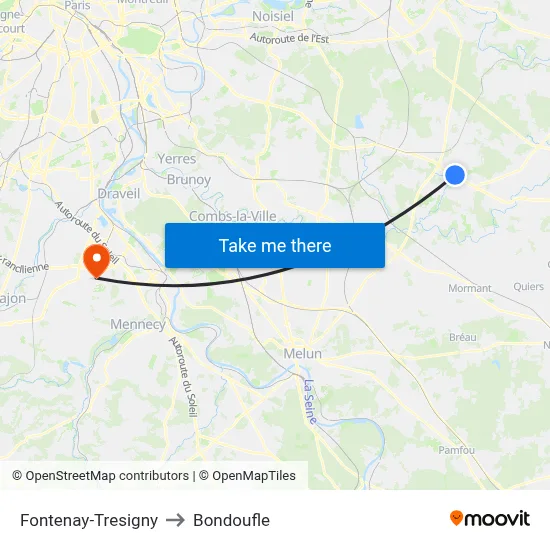 Fontenay-Tresigny to Bondoufle map