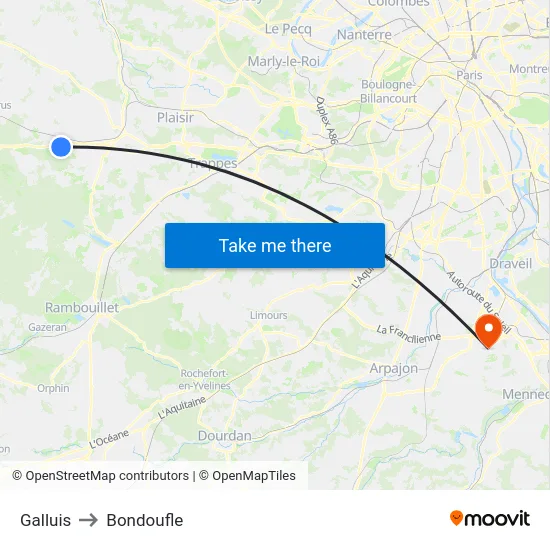 Galluis to Bondoufle map