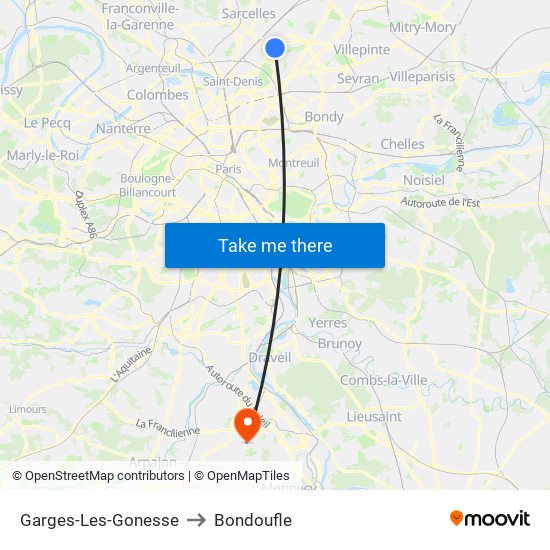Garges-Les-Gonesse to Bondoufle map