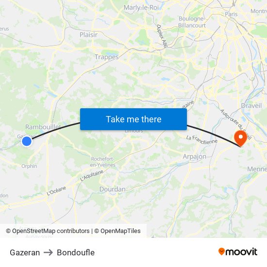 Gazeran to Bondoufle map