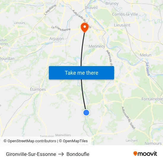 Gironville-Sur-Essonne to Bondoufle map
