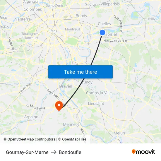 Gournay-Sur-Marne to Bondoufle map