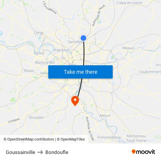 Goussainville to Bondoufle map