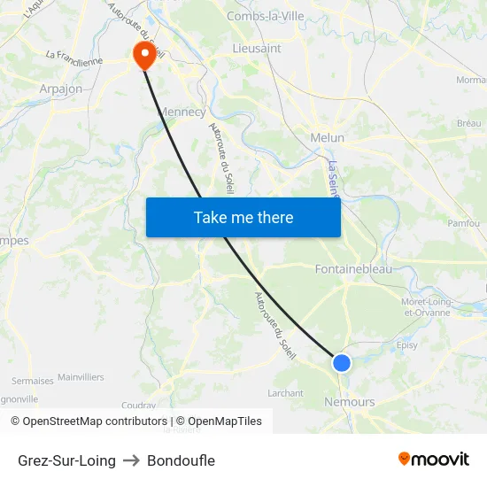 Grez-Sur-Loing to Bondoufle map