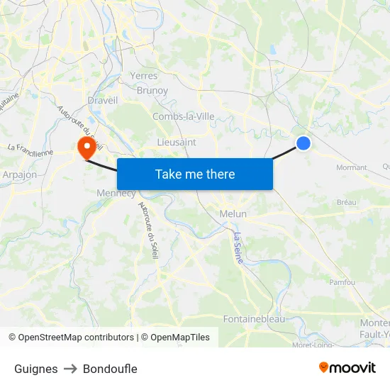 Guignes to Bondoufle map