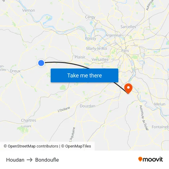 Houdan to Bondoufle map