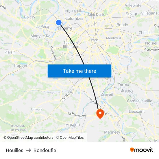 Houilles to Bondoufle map