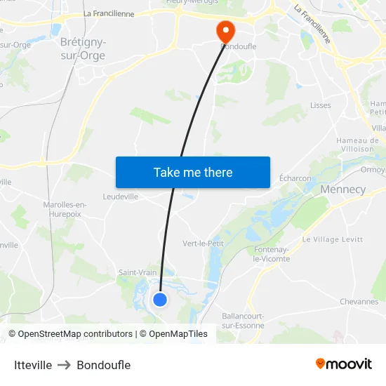 Itteville to Bondoufle map