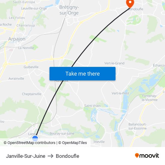 Janville-Sur-Juine to Bondoufle map