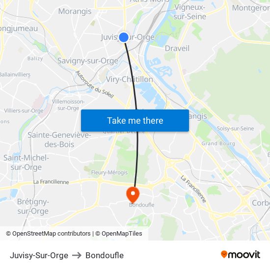 Juvisy-Sur-Orge to Bondoufle map