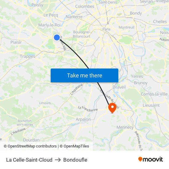La Celle-Saint-Cloud to Bondoufle map