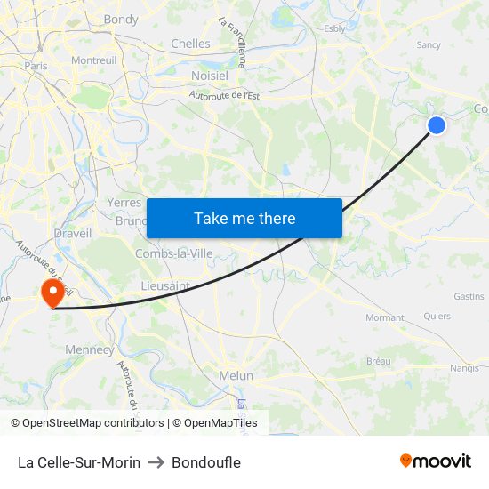 La Celle-Sur-Morin to Bondoufle map