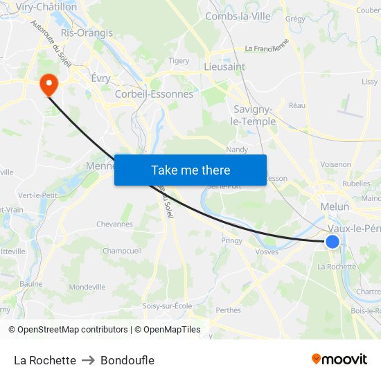 La Rochette to Bondoufle map