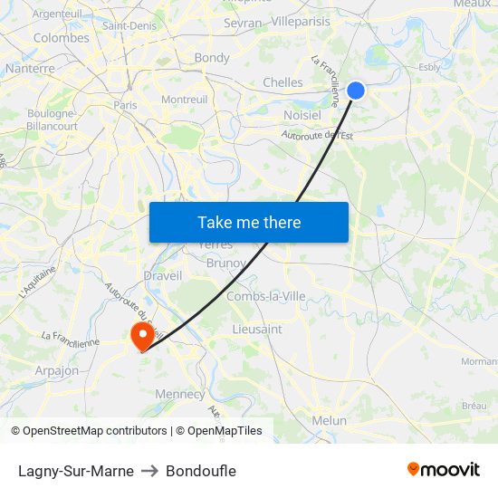 Lagny-Sur-Marne to Bondoufle map