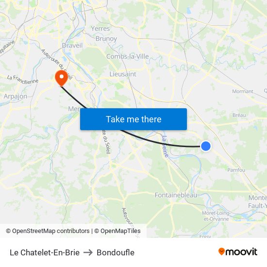 Le Chatelet-En-Brie to Bondoufle map