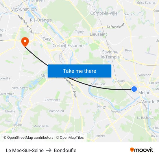 Le Mee-Sur-Seine to Bondoufle map