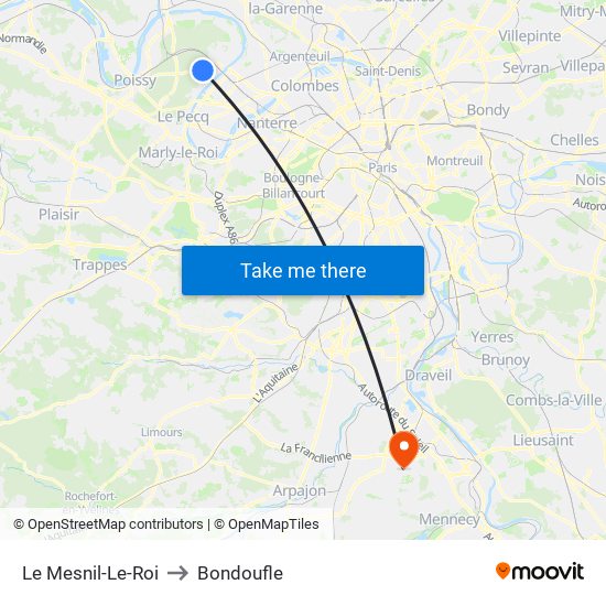 Le Mesnil-Le-Roi to Bondoufle map