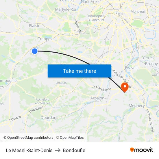 Le Mesnil-Saint-Denis to Bondoufle map