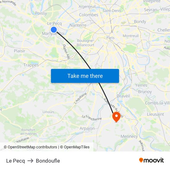 Le Pecq to Bondoufle map