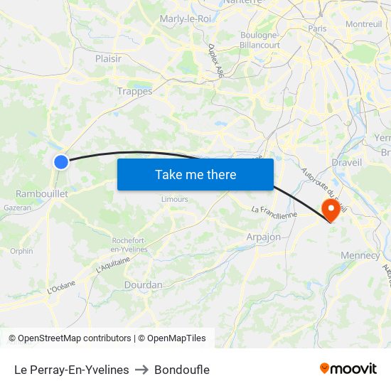 Le Perray-En-Yvelines to Bondoufle map