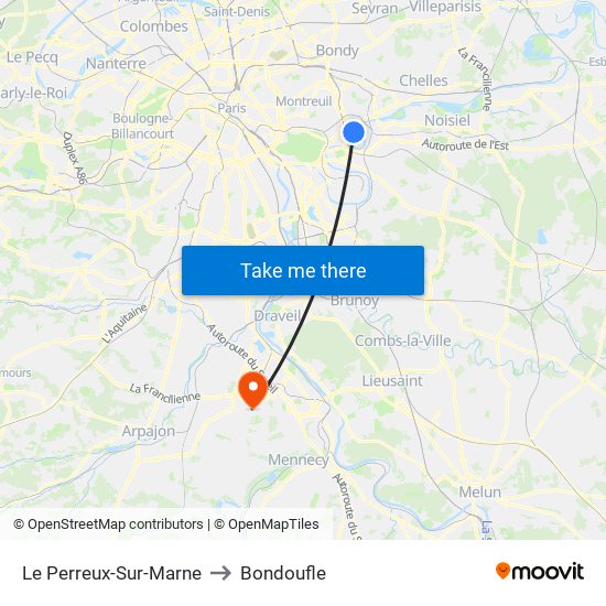 Le Perreux-Sur-Marne to Bondoufle map