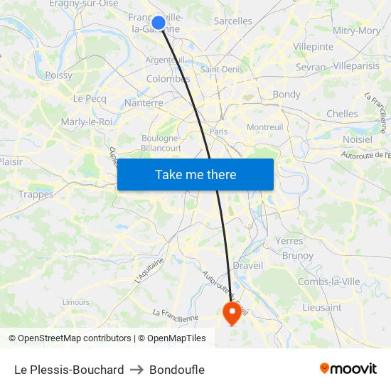 Le Plessis-Bouchard to Bondoufle map