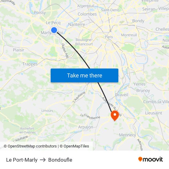 Le Port-Marly to Bondoufle map