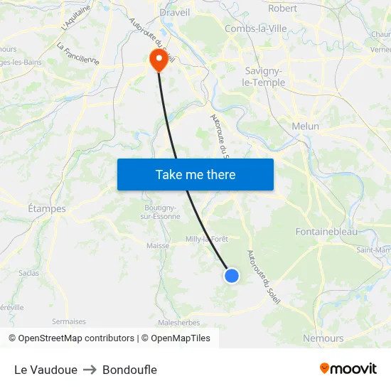 Le Vaudoue to Bondoufle map